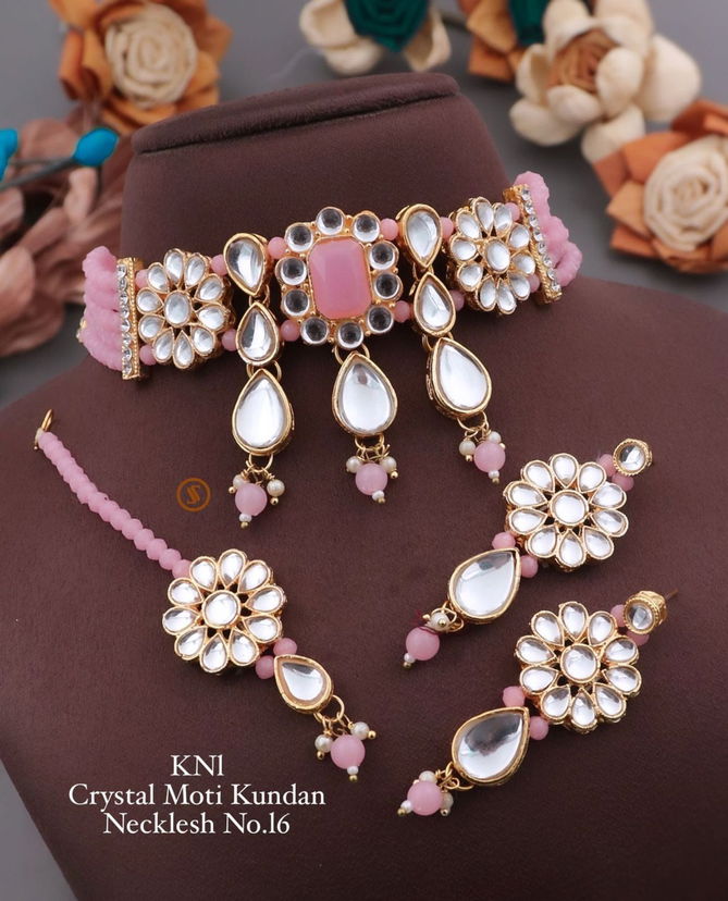 KN 16 Designer Crystal Moti Kundan Necklace Set Manufacturers
